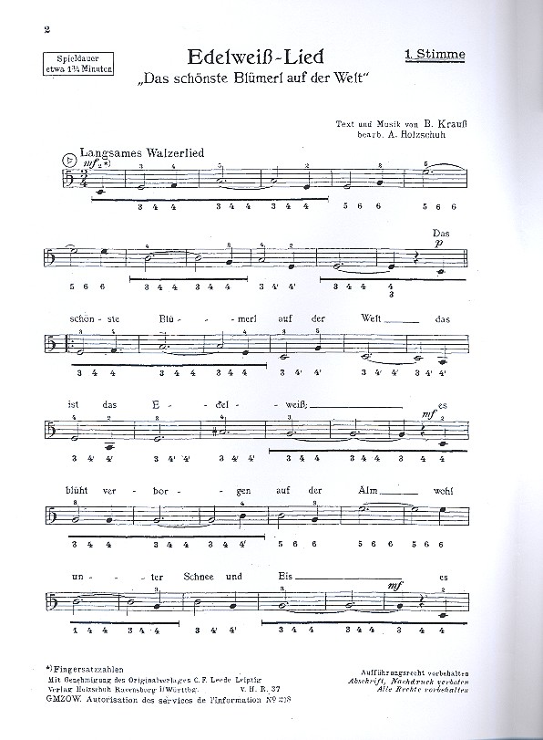 Edelweißlied für Handharmonika