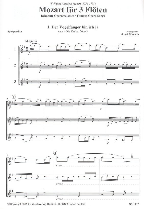 Mozart für 3 Flöten - Bekannte Opernmelodien 