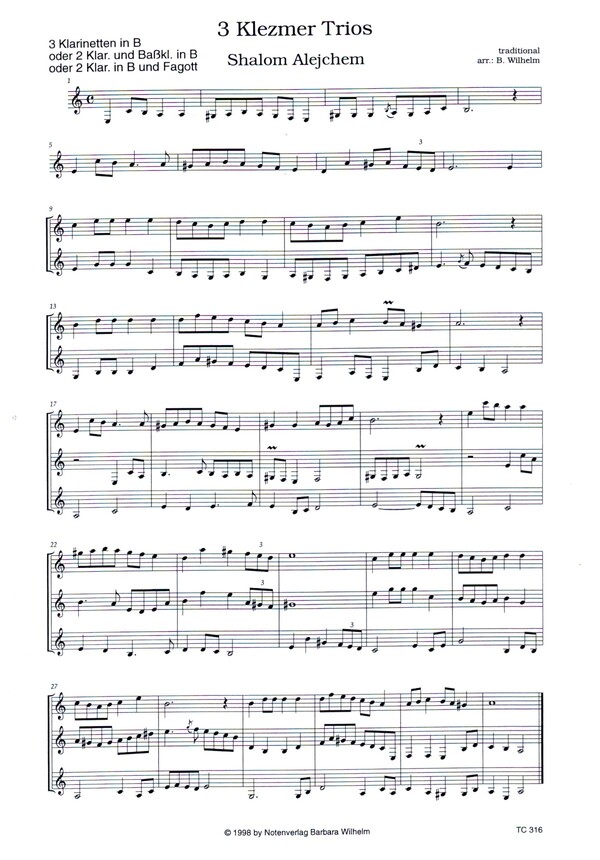 3 Klezmertrios für 3 Klarinetten