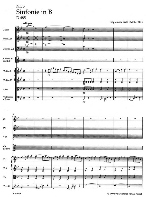Sinfonie B-Dur Nr.5 D485