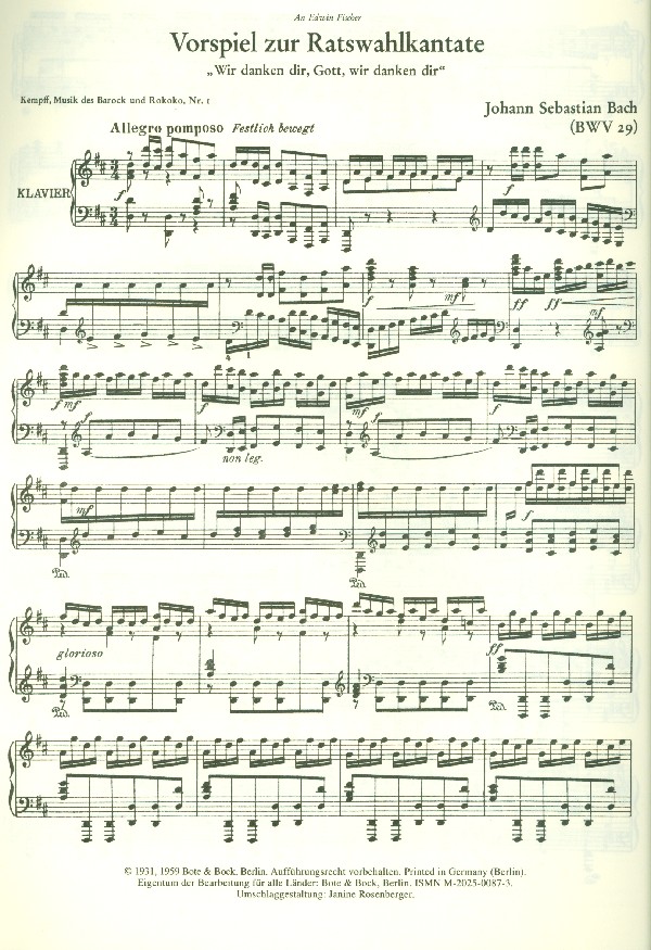 Sinfonia aus der Ratswahlkantate BWV29