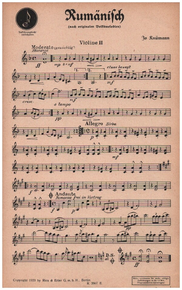 Rumänisch: für Salonorchester