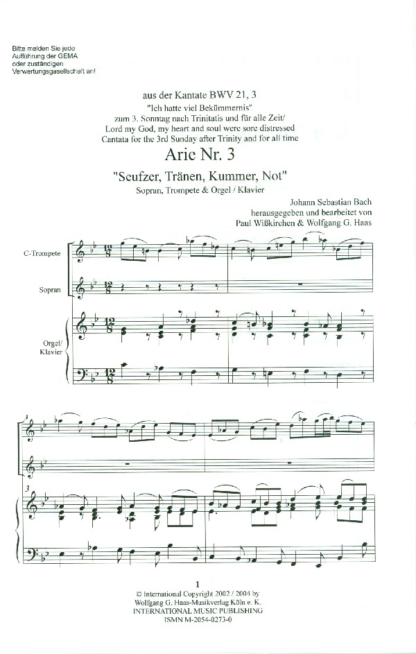 Artie: "Seufzer, Tränen, Kummer, Not" BWV 21,3