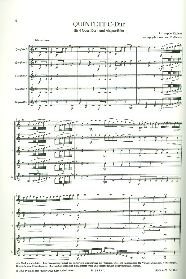 Quintett C-Dur für 4 Flöten und