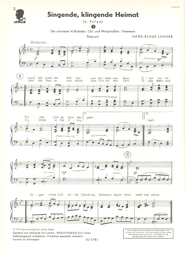 Singende klingende Heimat: Volkslieder aus Preussen und Pommern