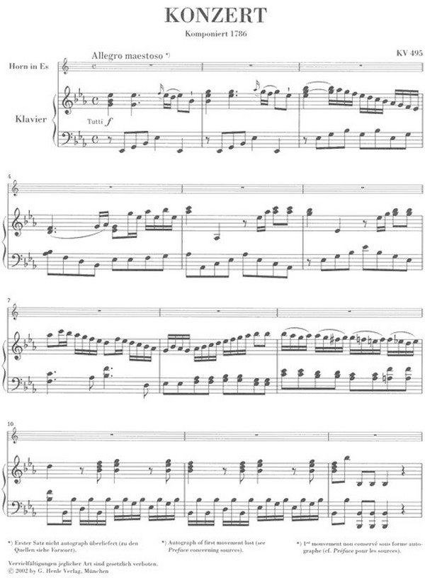Konzert Es-Dur Nr.4 KV495 für Horn und Orchester