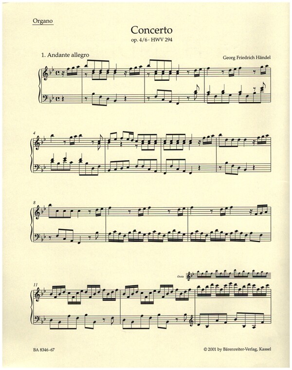 KONZERT B-DUR OP.4,6 HWV294