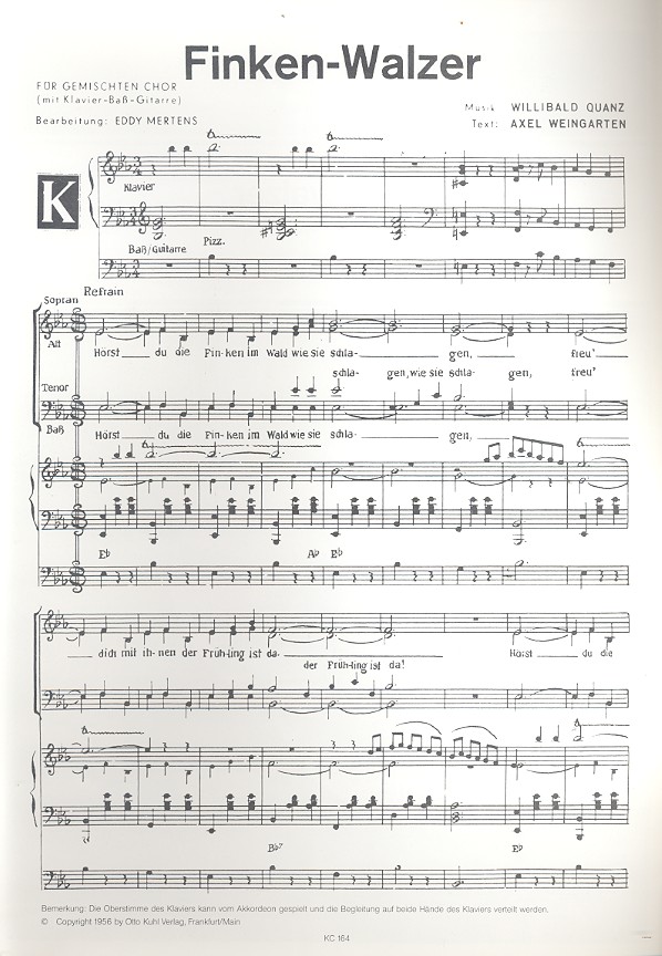 Finkenwalzer für gem Chor, Klavier,