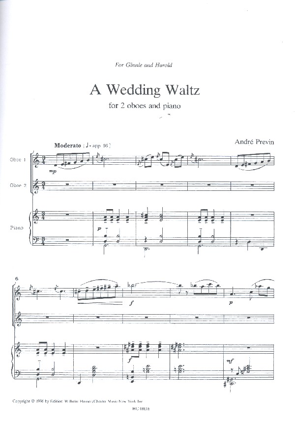 A Wedding Waltz for 2 oboes and piano