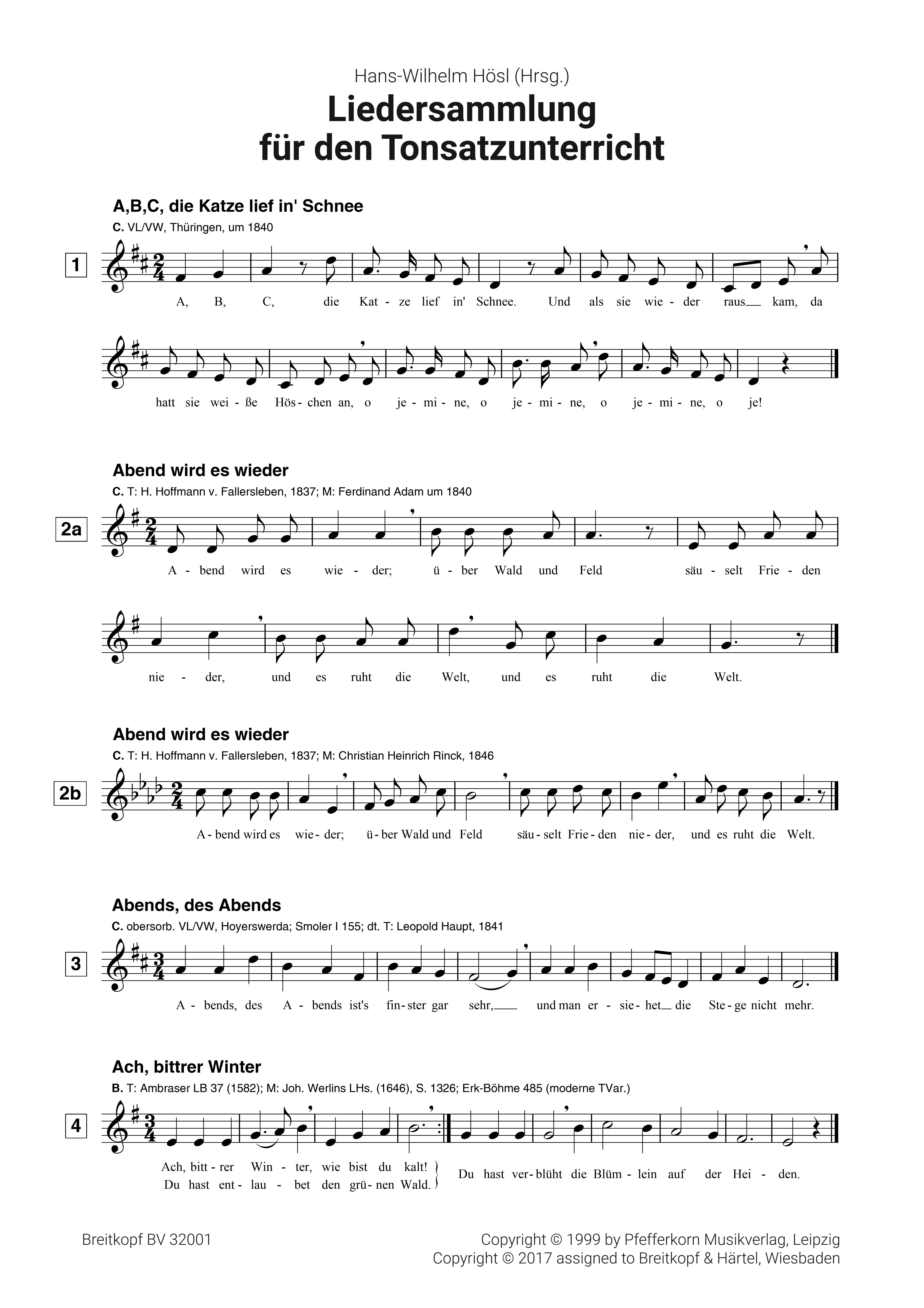 Liedersammlung für den Tonsatzunterricht