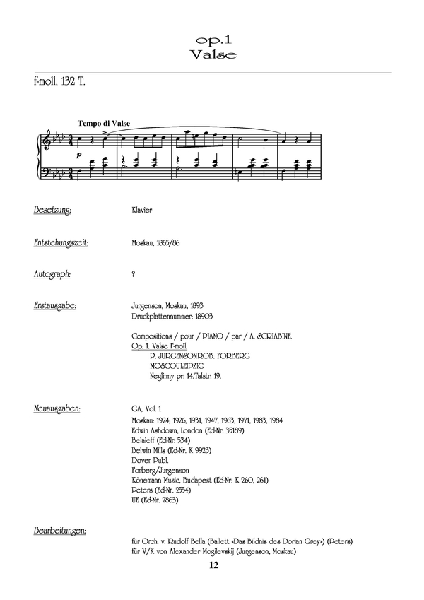 Thematisch-chronologisches Verzeichnis der musikalischen Werke von