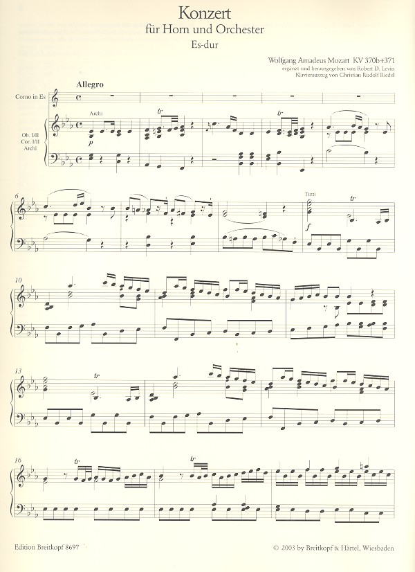 Konzert Es-Dur für Horn und Orchester KV370b und KV371