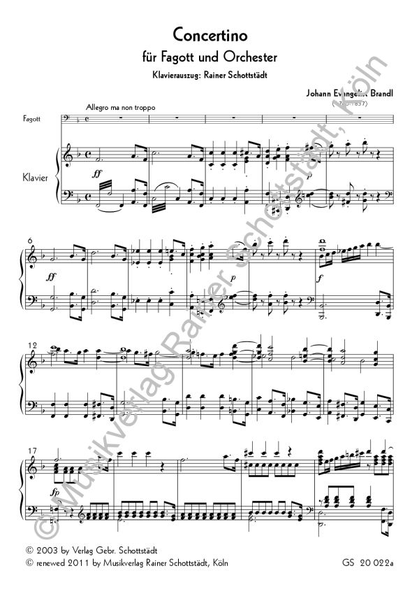 Concertino F-Dur für Fagott und Orchester