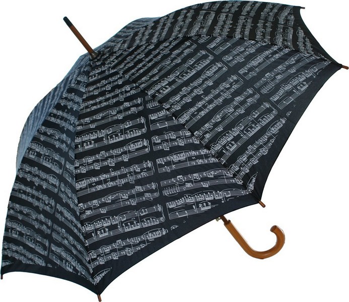 Umbrella large notes black wooden handle
