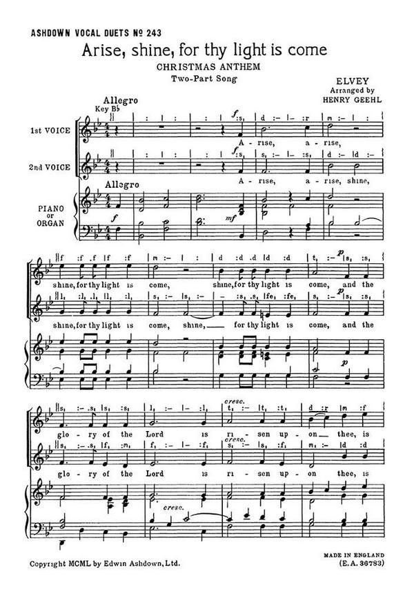 Arise shine for thy Light is come