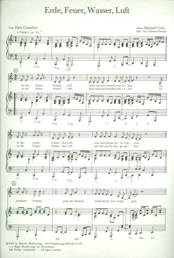 Erde, Feuer, Wasser, Luft: Einzelausgabe