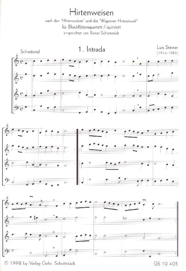 Hirtenweisen für 4 Blockflöten (SATB)