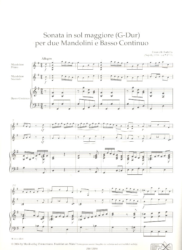 Sonata G-Dur für 2 Mandolinen und BC
