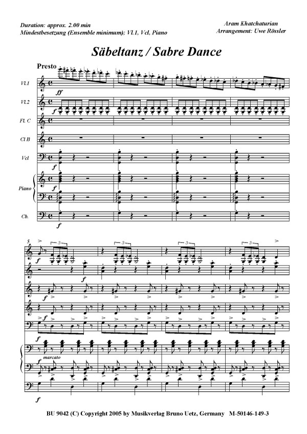 Säbeltanz für Violine, Cello und Klavier