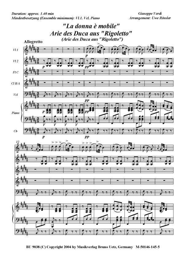 La donna e mobile aus Rigoletto für Violine,