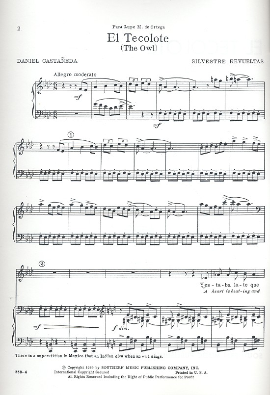 El tecolote for voice and piano