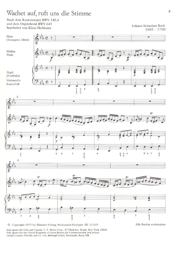 Wachet auf ruft uns die Stimme für Horn (Trp, Ob),
