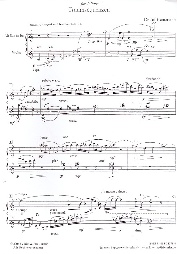 Traumsequenzen für Altsaxophon