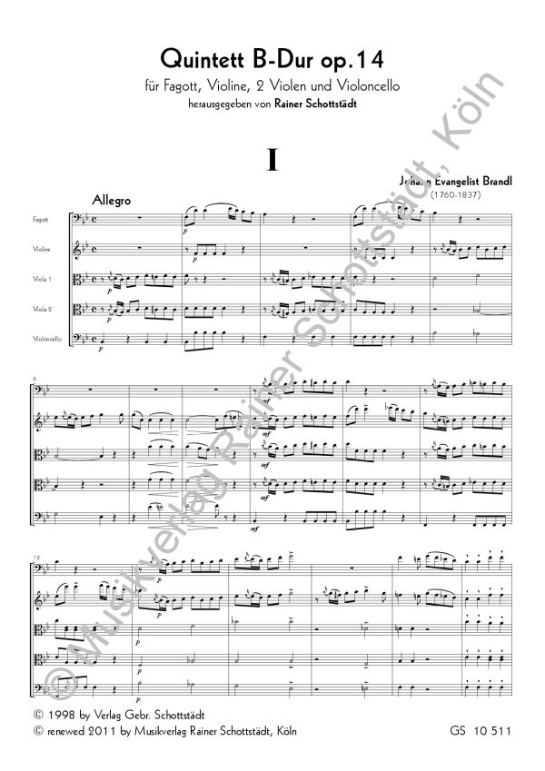 Quintett B-Dur op.14 für Fagott, Violine,