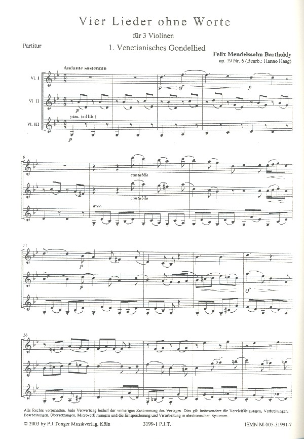 4 Lieder ohne Worte für 3 Violinen