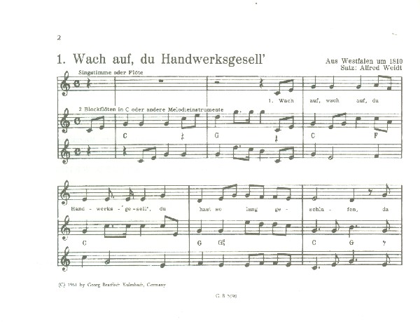 Handwerkerlieder für 1-3 Melodieinstrumente,