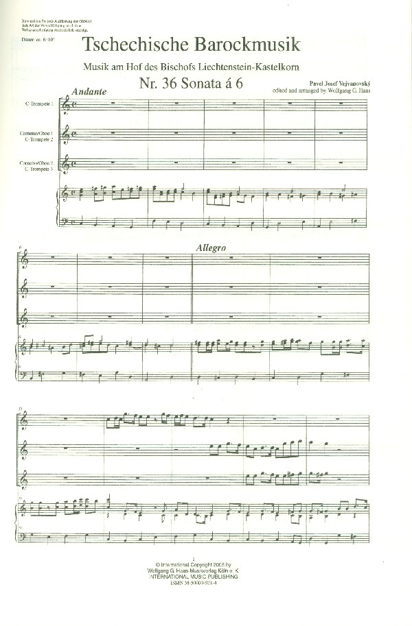 Sonata a 6 für 1 (3) Trompeten in C, 2 Cornetti