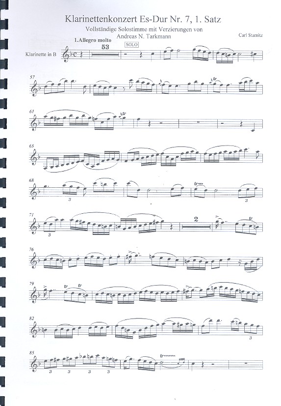 Kadenzen und Verzierungen zum Klarinettenkonzert Es-Dur Nr.7