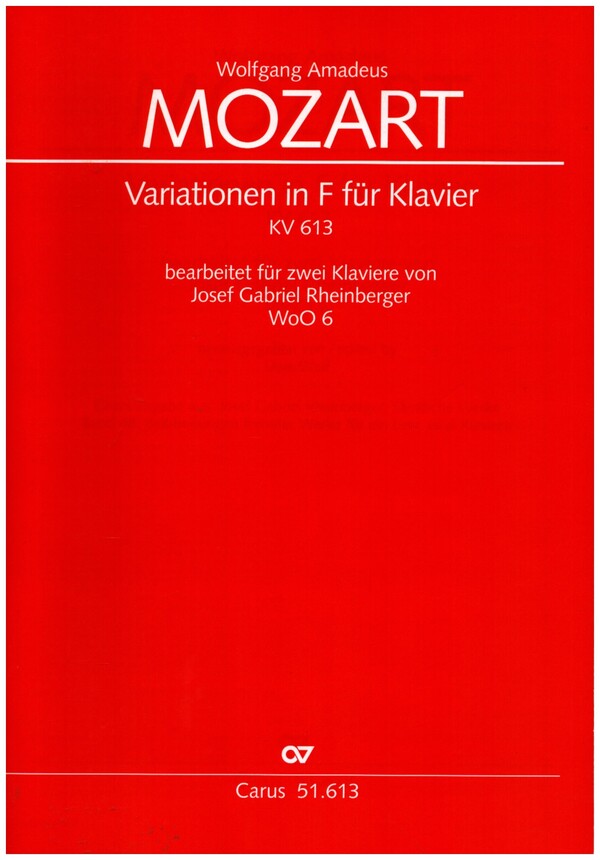 Variationen F-Dur KV613 für Klavier für