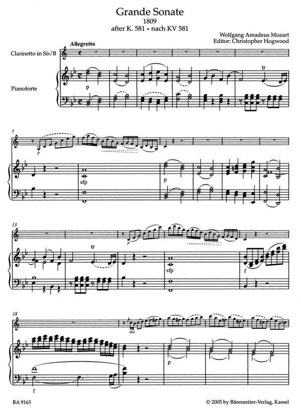 Grande Sonate nach dem Klarinettenquintett KV581