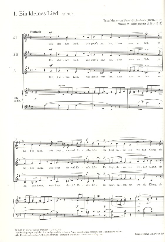 Weltliche Frauenchöre - Raritäten der Romantik III