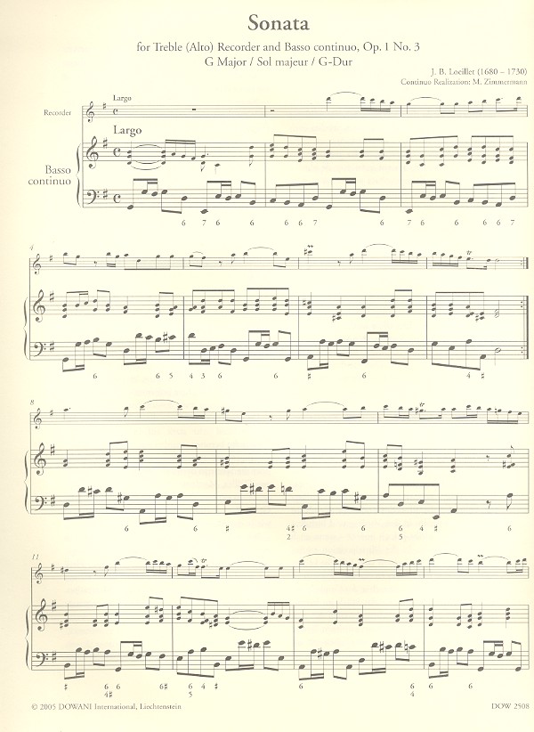 Sonate G-Dur op.1,3 (+CD) für Altblockflöte