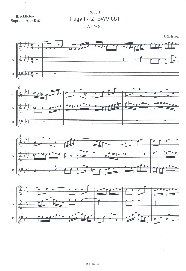 Fuge Nr.12 aus dem Wohltemperierten Klavier Band 2 BWV881