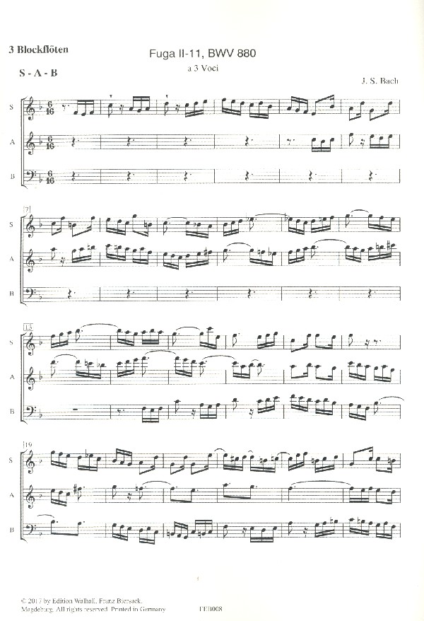 Fuge Nr.11 aus dem Wohltemperierten Klavier 2 BWV880