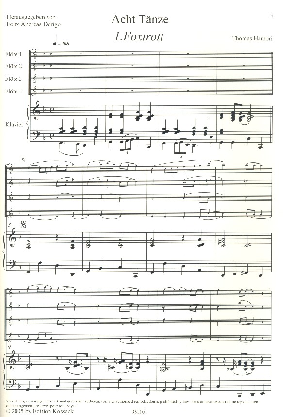 8 Tänze für 4 Flöten und Klavier