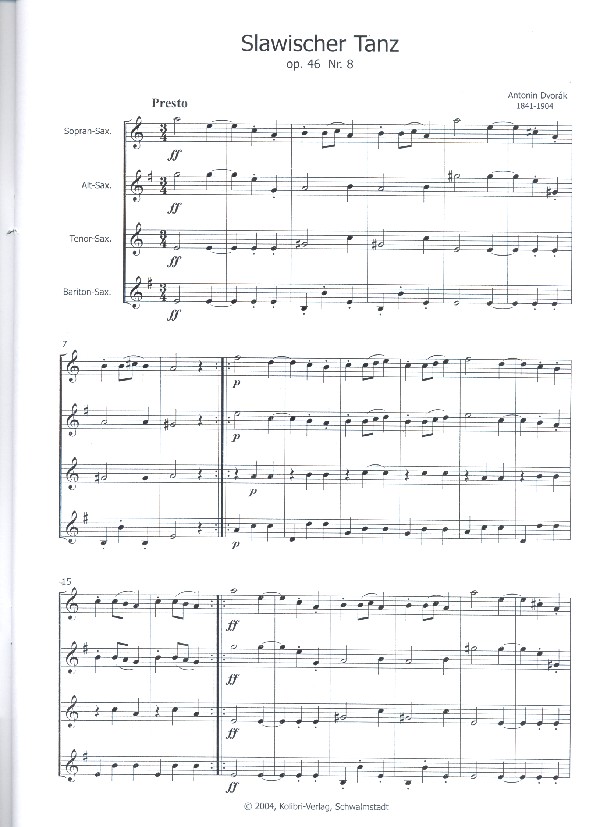 Slawischer Tanz op.46,8 für 4 Saxophone