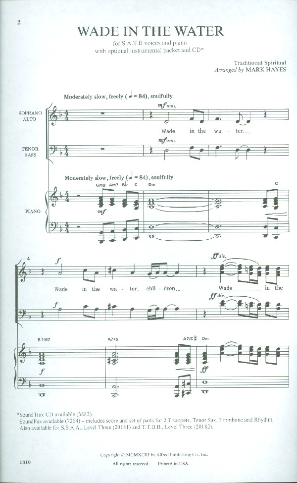 Wade in the water for mixed chorus