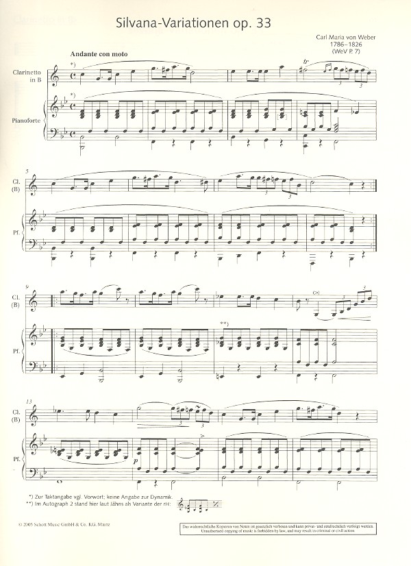 Variationen über ein Thema aus der Oper "Silvana" B-Dur op. 33 WeV P.7