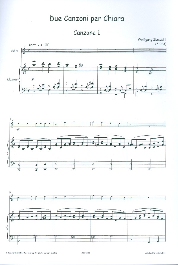 Due canzoni per Chiara für Violine und