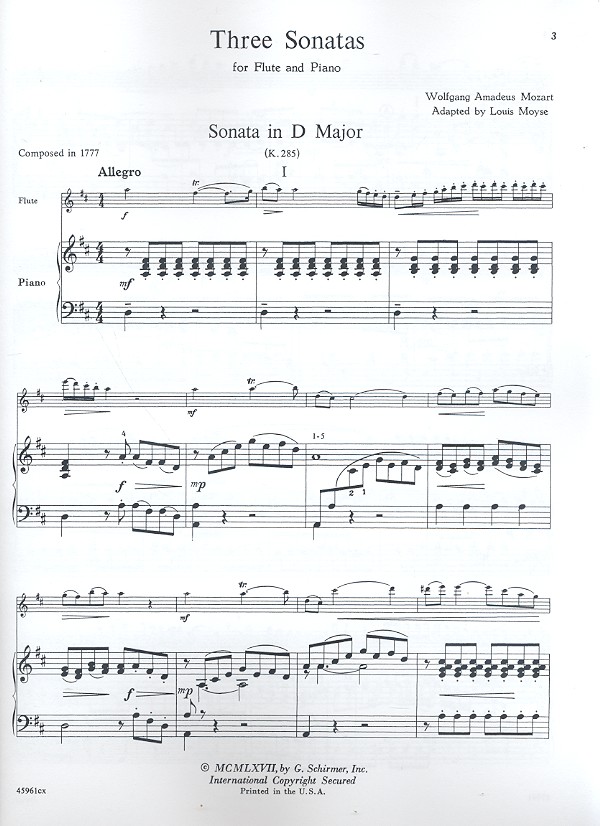 3 sonatas adapted from the flute quartets KV285, KV285B and KV298