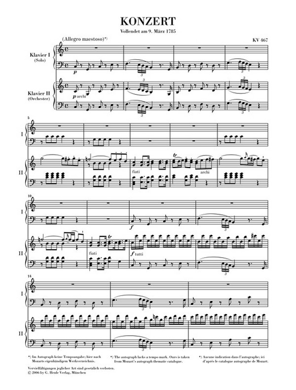 Konzert C-Dur Nr.21 KV467 für Klavier und Orchester