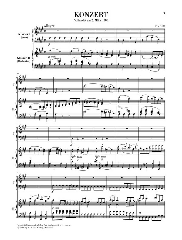 Konzert A-Dur KV488 für Klavier und Orchester