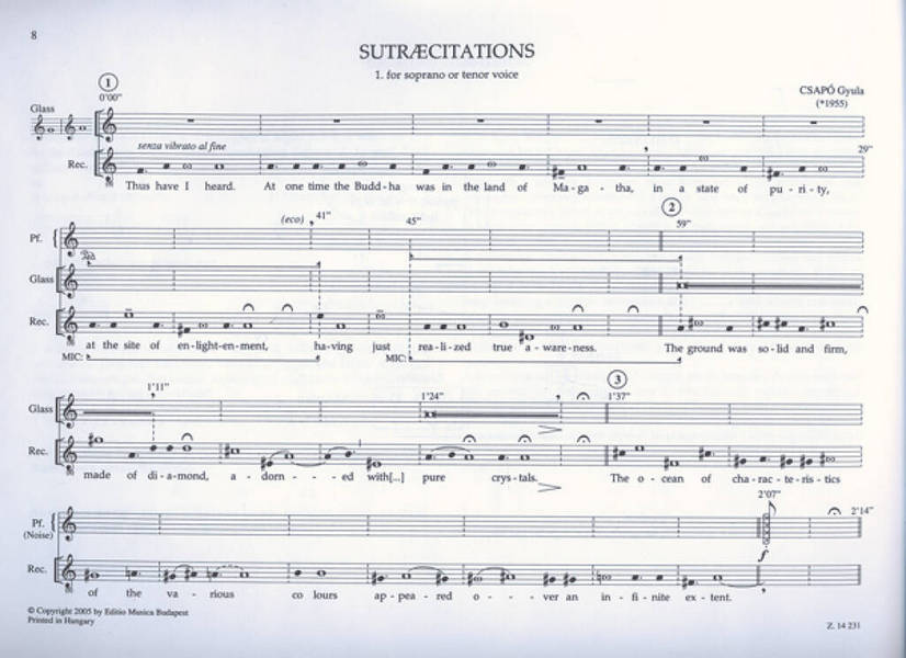 Sutraecitations for soprano (tenor),