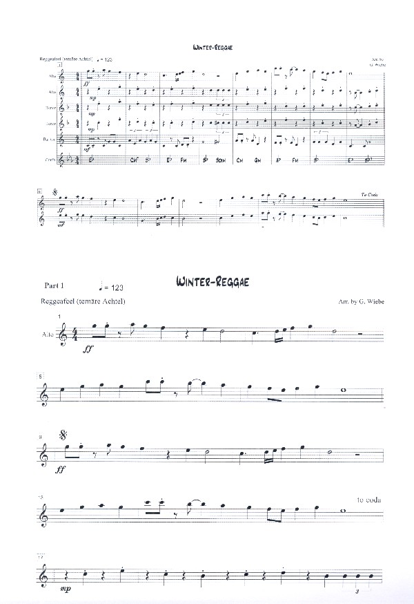 Winter-Reggae für 5 Saxophone