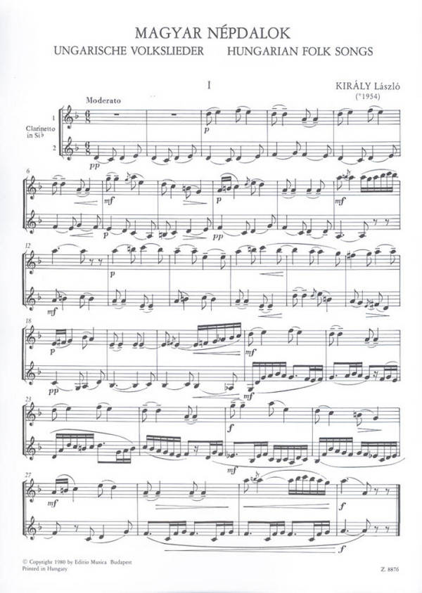 Ungarische Volkslieder für 2 Klarinetten