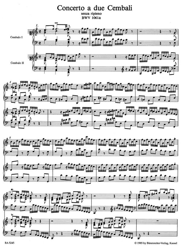 Concerto a due cembali senza ripieno BWV1061a 